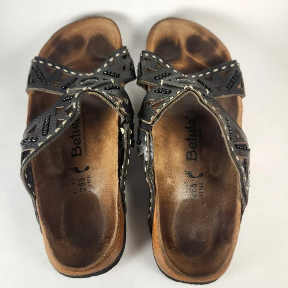 BETULA by BIRKENSTOCK Women's Joyce Sandal 10 Narrow Black Beaded Leather Shoes - Picture 7 of 9